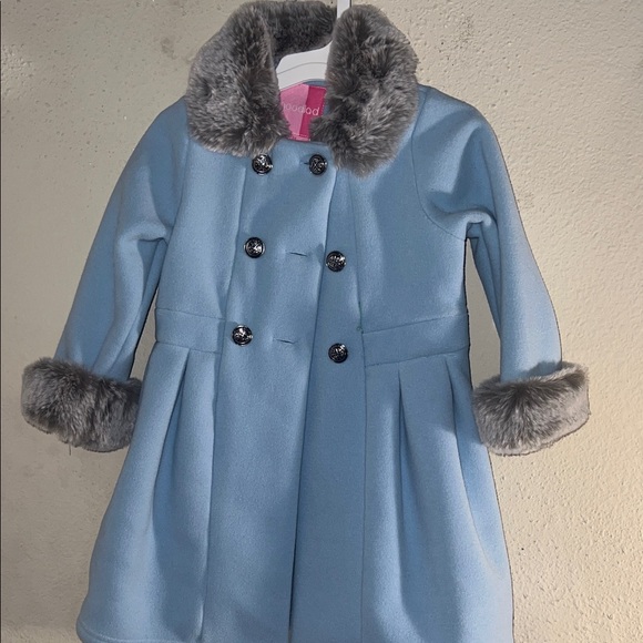 Good Lad Other - Good Lad Sky Blue Pea Coat with Charcoal Faux Fur
